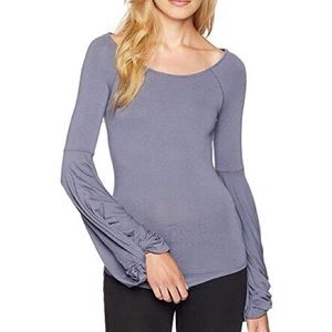 Free People To The Tropics Twist Sleeve Blue Blouse size Medium